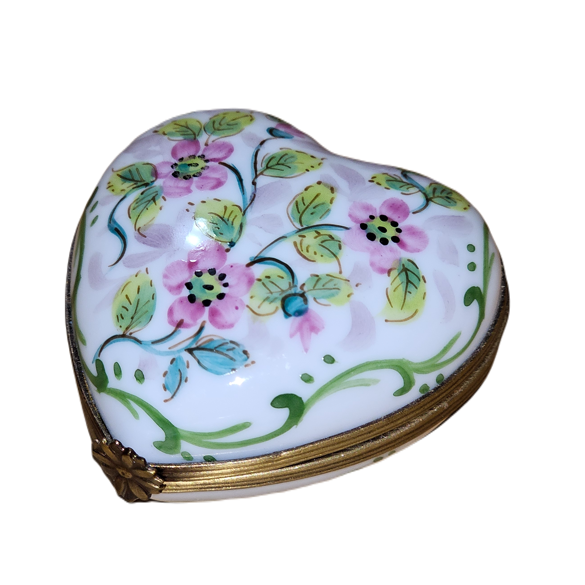 Pink Floral Heart Box Porcelain Limoges heart French Trinket Box