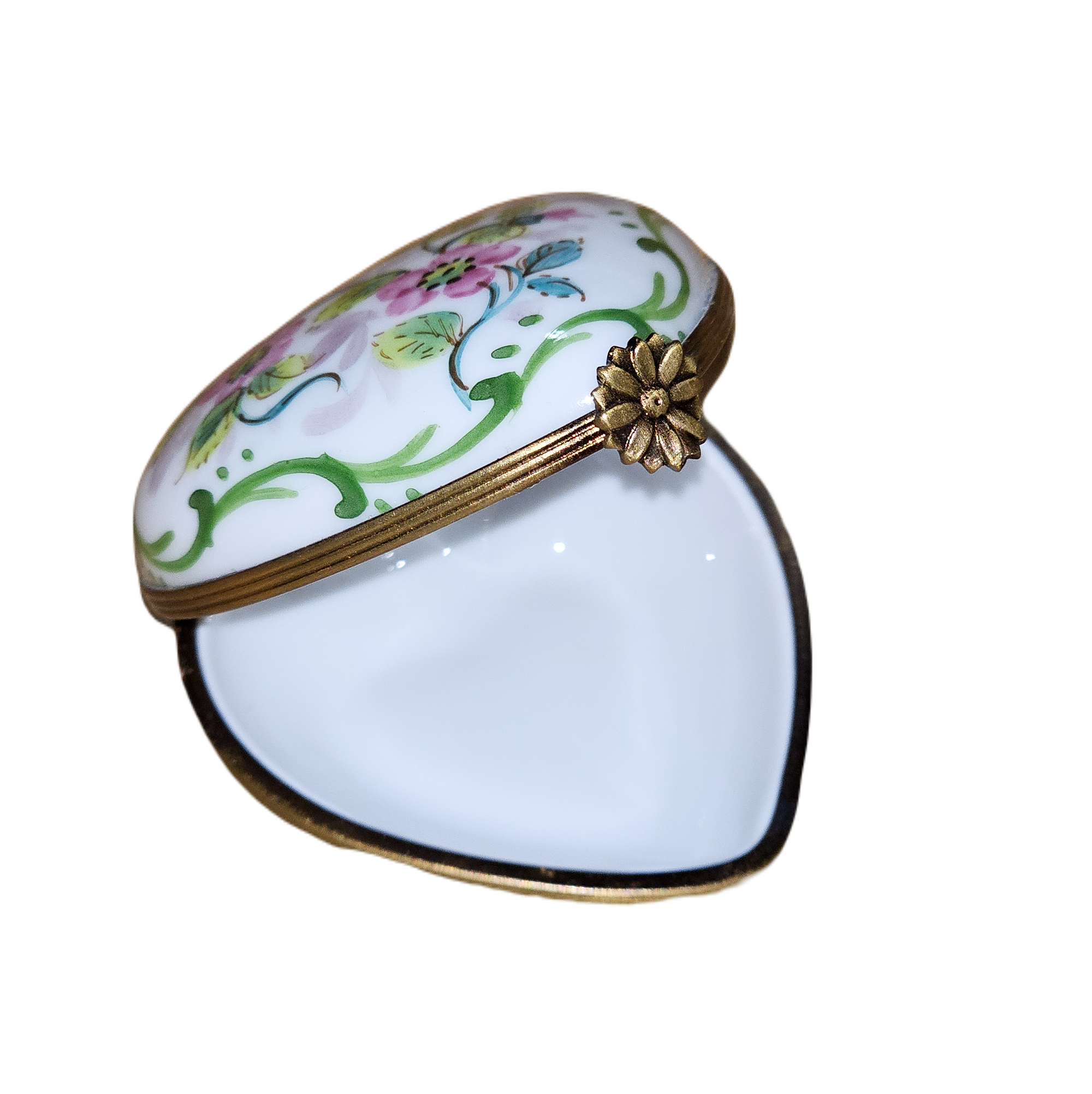 Pink Floral Heart Box Porcelain Limoges heart French Trinket Box