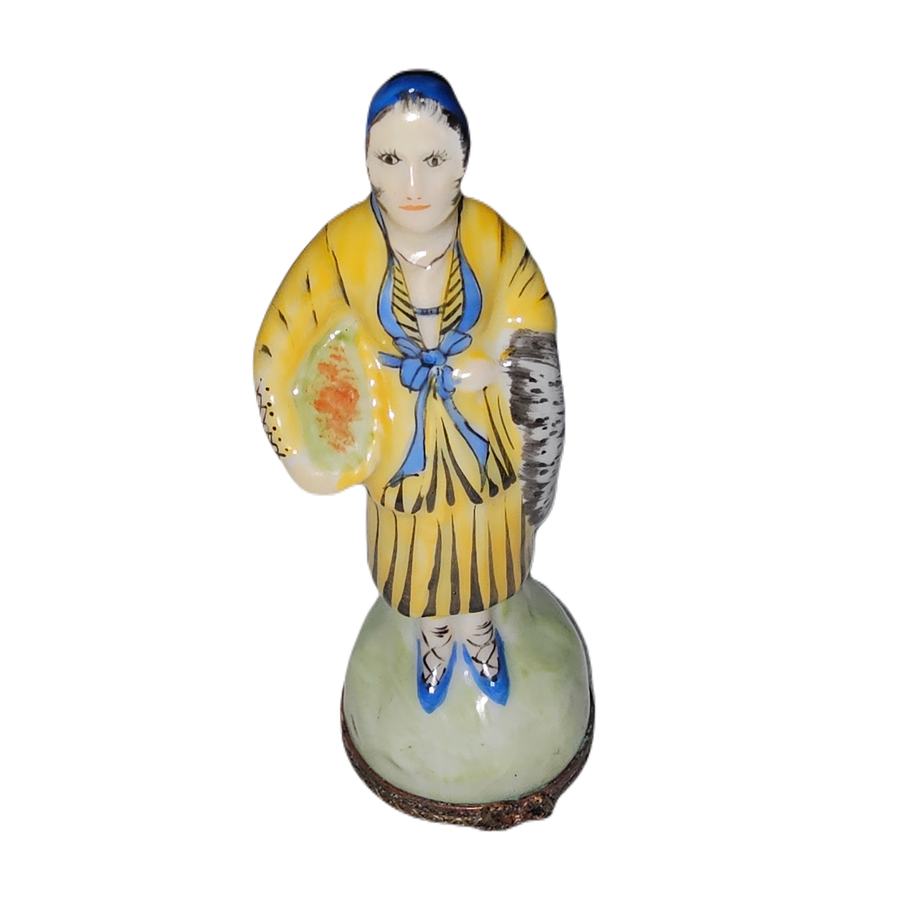 Woman Carrying Basket Figurine Porcelain Limoges professional garden travel French Trinket Box