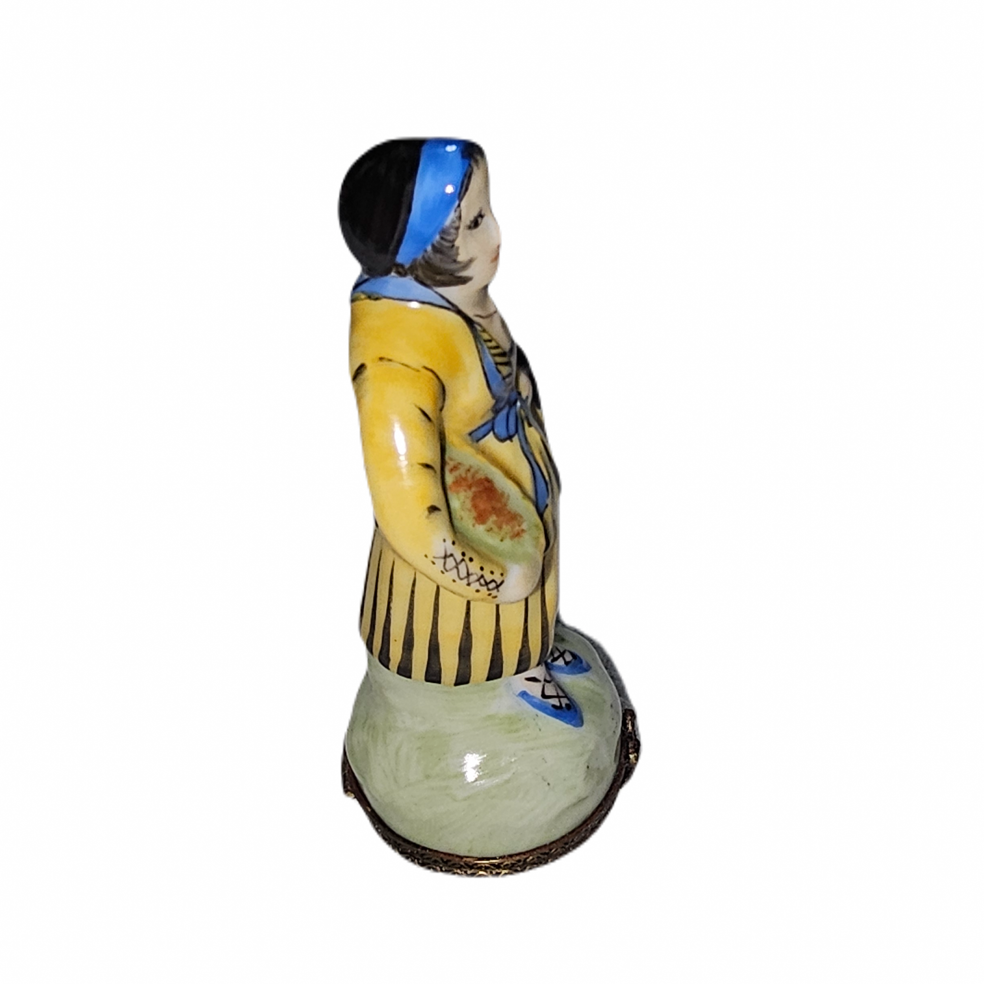 Woman Carrying Basket Figurine Porcelain Limoges professional garden travel French Trinket Box