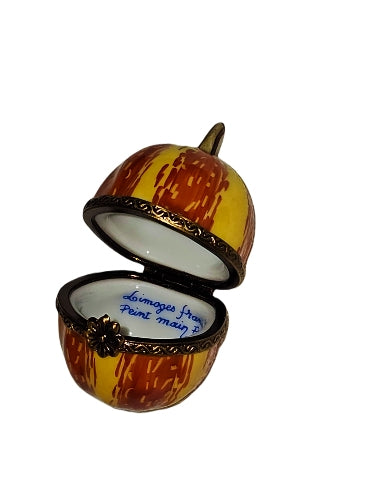 Orange Yellow Gourd Box Porcelain Limoges fruit Vegetable French Trinket Box