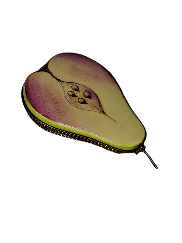Exquisite Hand-Painted Pear Box Porcelain Limoges fruit vegetable French Trinket Box