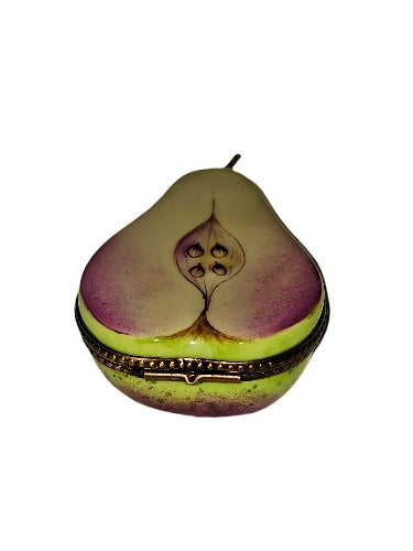 Exquisite Hand-Painted Pear Box Porcelain Limoges fruit vegetable French Trinket Box