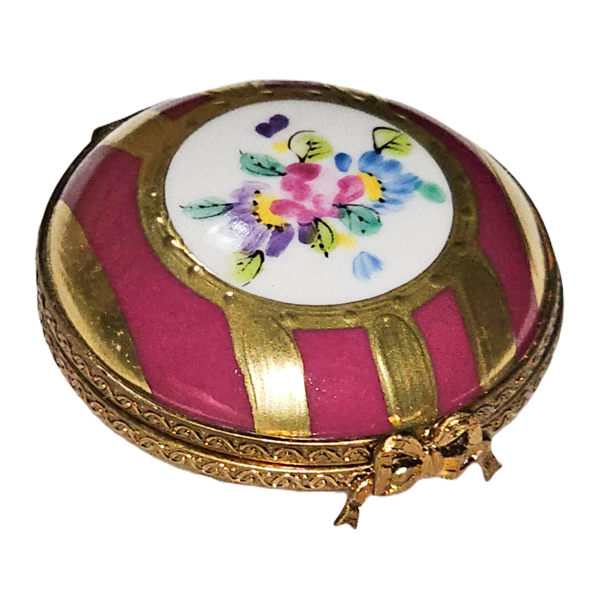 Red Gold Striped Elegance Limoges Box Porcelain Limoges Traditional French Trinket Box