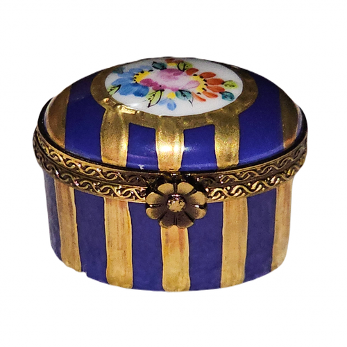 Mini Oval Blue Gold Limoges Box Porcelain Limoges traditional French Trinket Box
