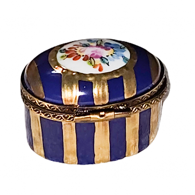 Mini Oval Blue Gold Limoges Box Porcelain Limoges traditional French Trinket Box