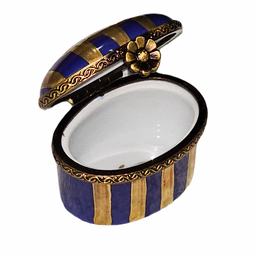 Mini Oval Blue Gold Limoges Box Porcelain Limoges traditional French Trinket Box