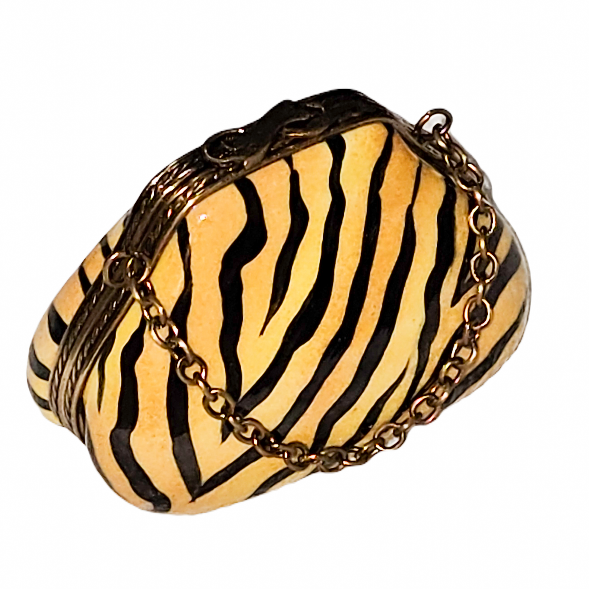 Tiger Stripe Chic Purse Porcelain Limoges purse French Trinket Box