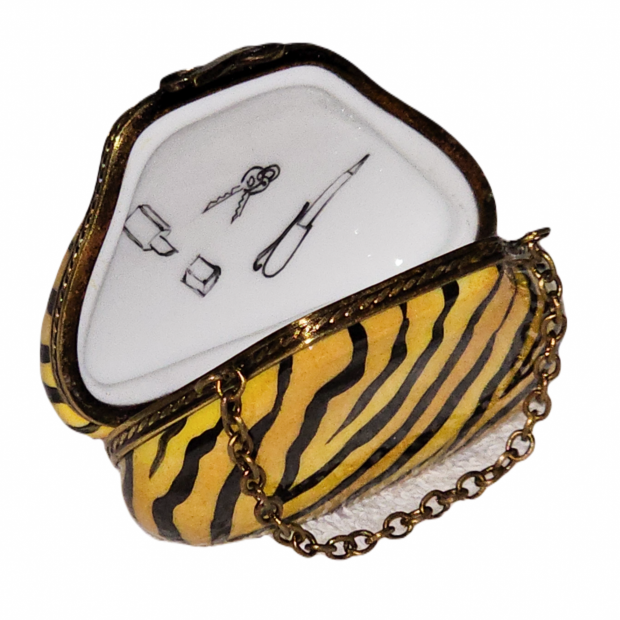 Tiger Stripe Chic Purse Porcelain Limoges purse French Trinket Box
