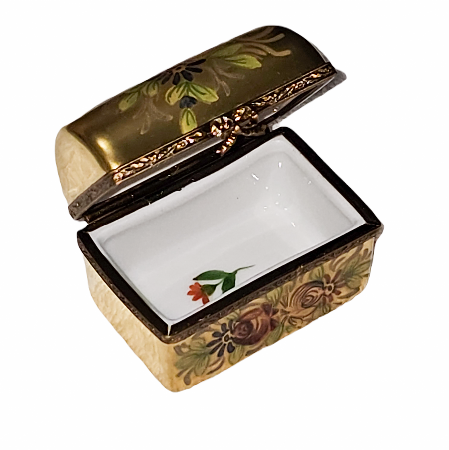 Gold Chest Brown Roses Box Porcelain Limoges traditional French Trinket Box