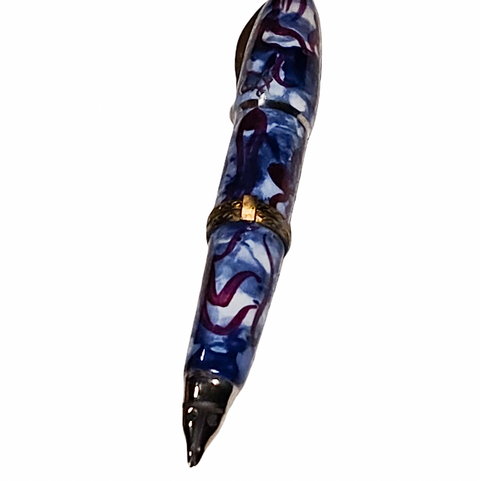 Elegant Blue Marble Fountain Pen Porcelain Limoges professional art French Trinket Box