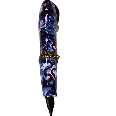 Elegant Blue Marble Fountain Pen Porcelain Limoges professional art French Trinket Box
