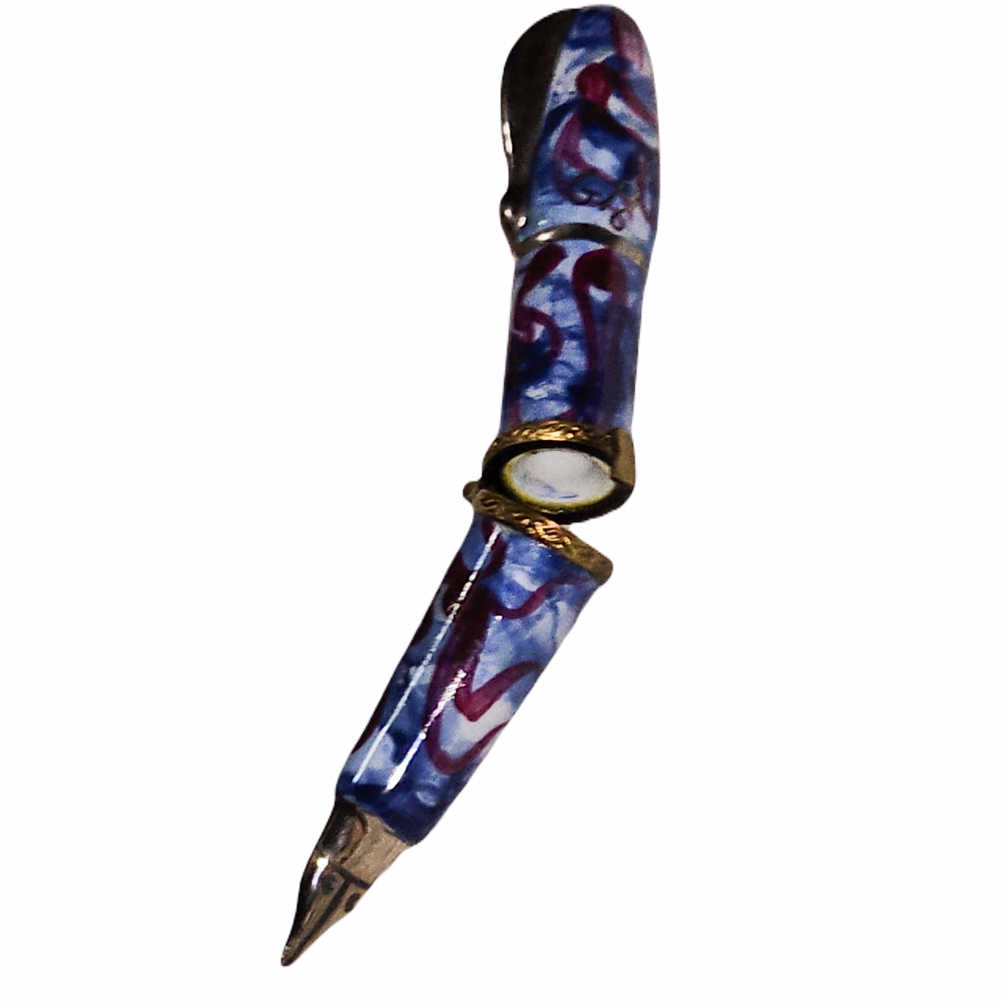 Elegant Blue Marble Fountain Pen Porcelain Limoges professional art French Trinket Box