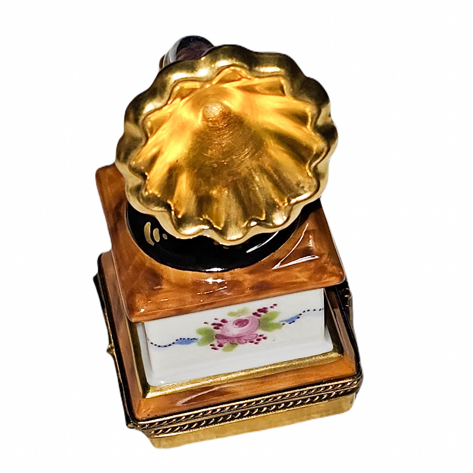 Blue Floral Gramophone Treasure Porcelain Limoges music French Trinket Box