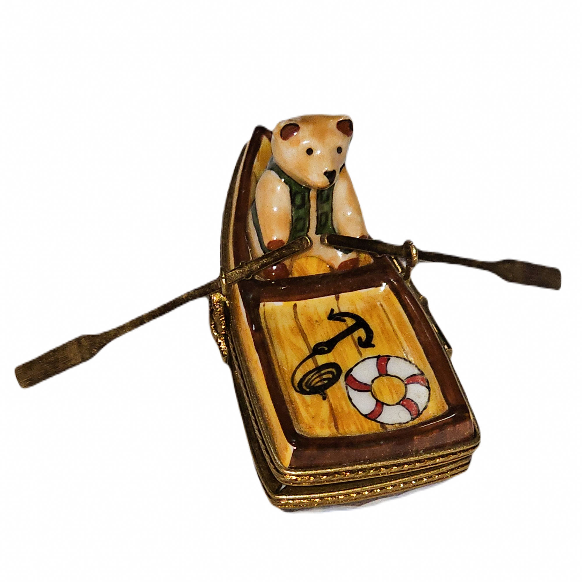 Teddy Bear Rowboat Charm Porcelain Limoges teddy baby French Trinket Box