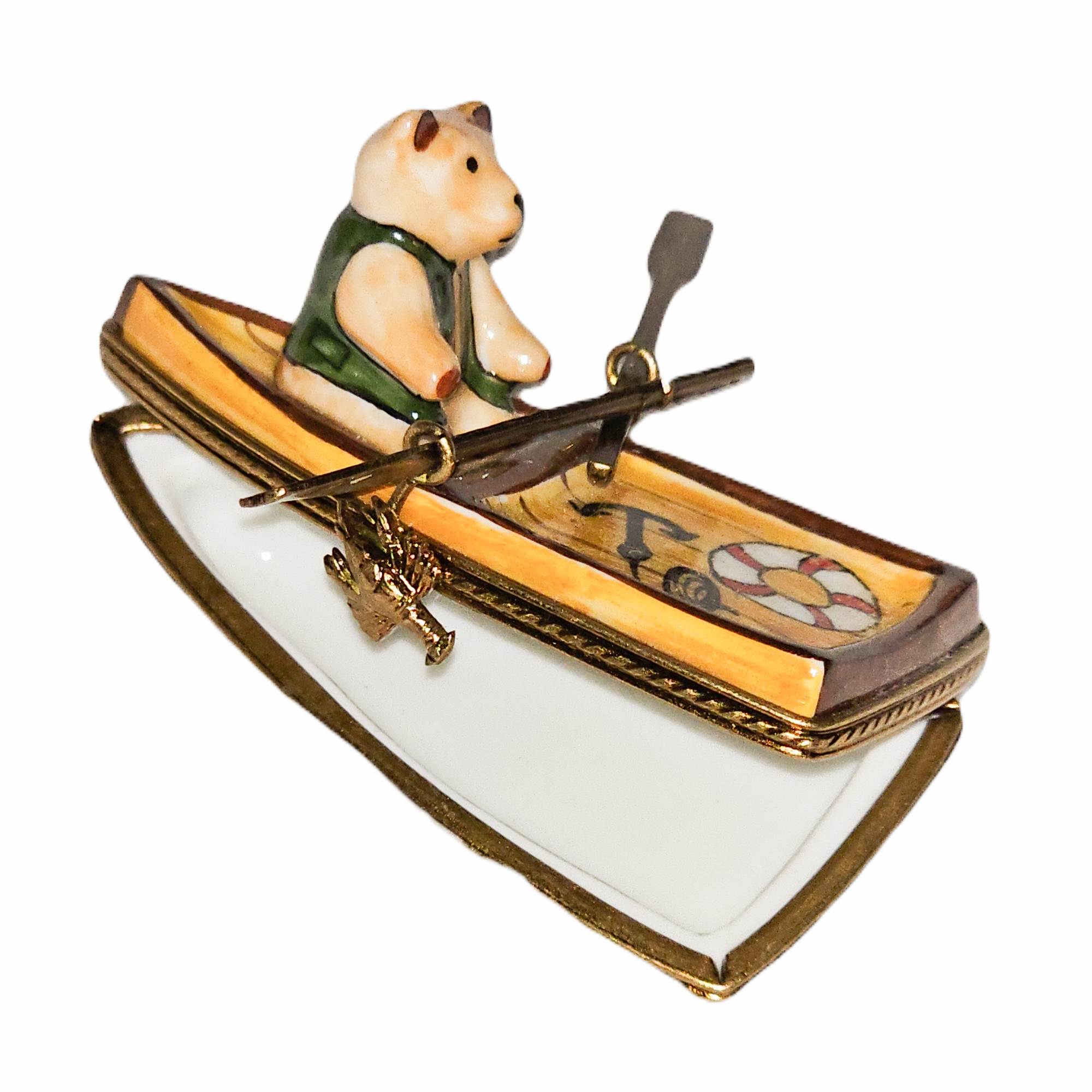 Teddy Bear Rowboat Charm Porcelain Limoges teddy baby French Trinket Box