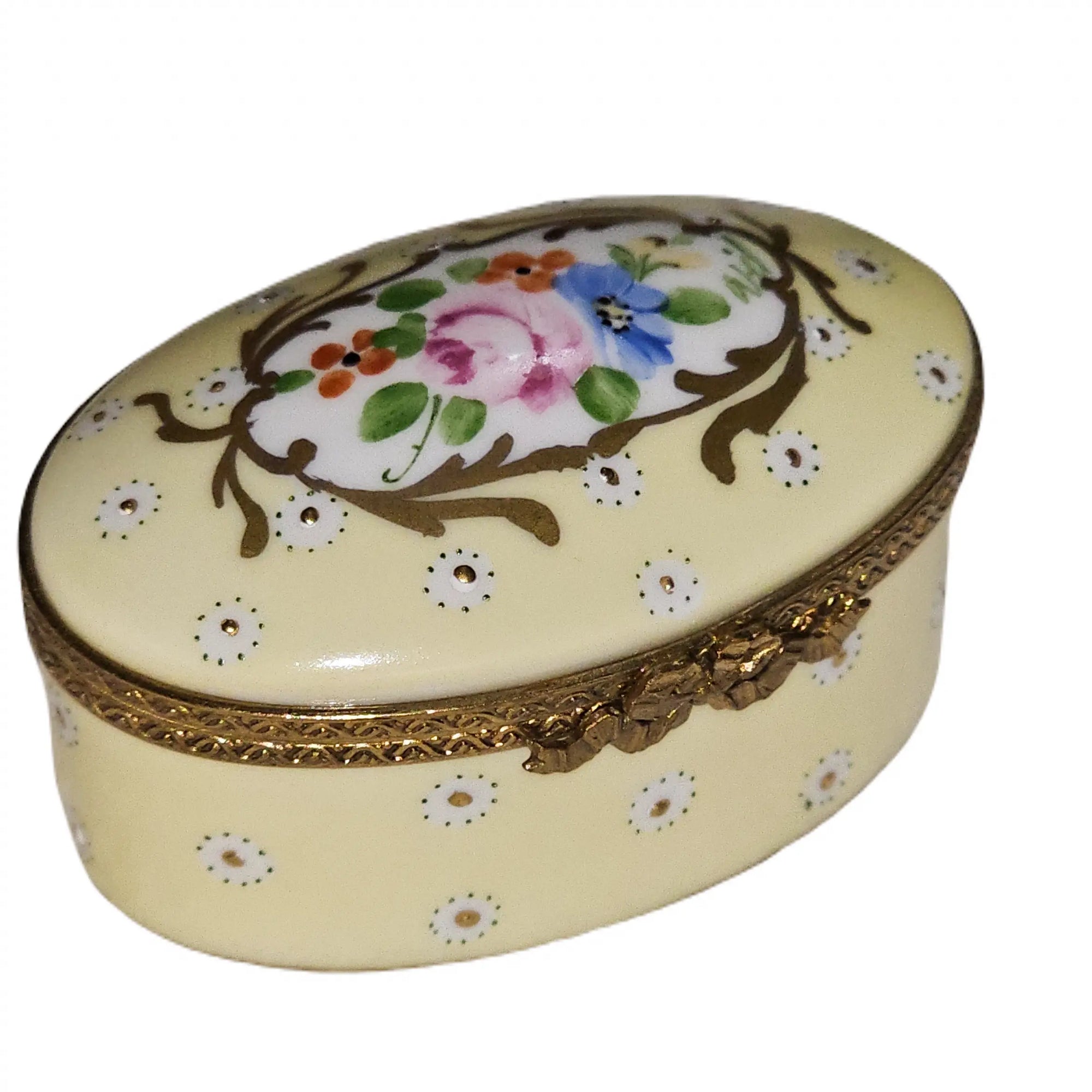 Light Yellow Floral Elegance Box Porcelain Limoges traditional French Trinket Box