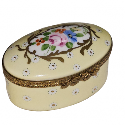 Light Yellow Floral Elegance Box Porcelain Limoges traditional French Trinket Box