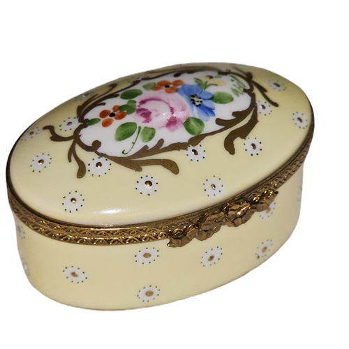 Light Yellow Floral Elegance Box Porcelain Limoges traditional French Trinket Box