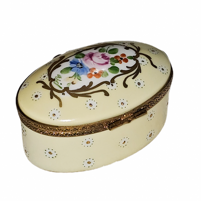Light Yellow Floral Elegance Box Porcelain Limoges traditional French Trinket Box