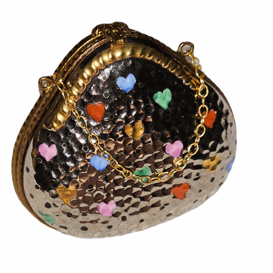 Hammered Silver Heart Purse Porcelain Limoges purse French Trinket Box