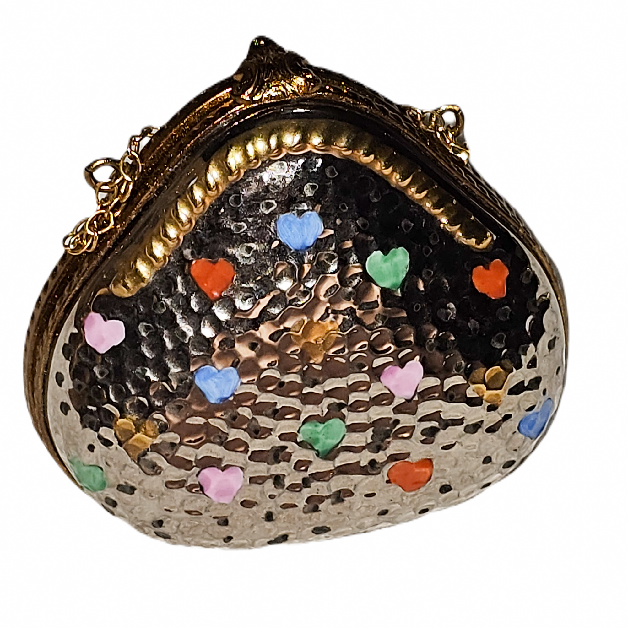 Hammered Silver Heart Purse Porcelain Limoges purse French Trinket Box