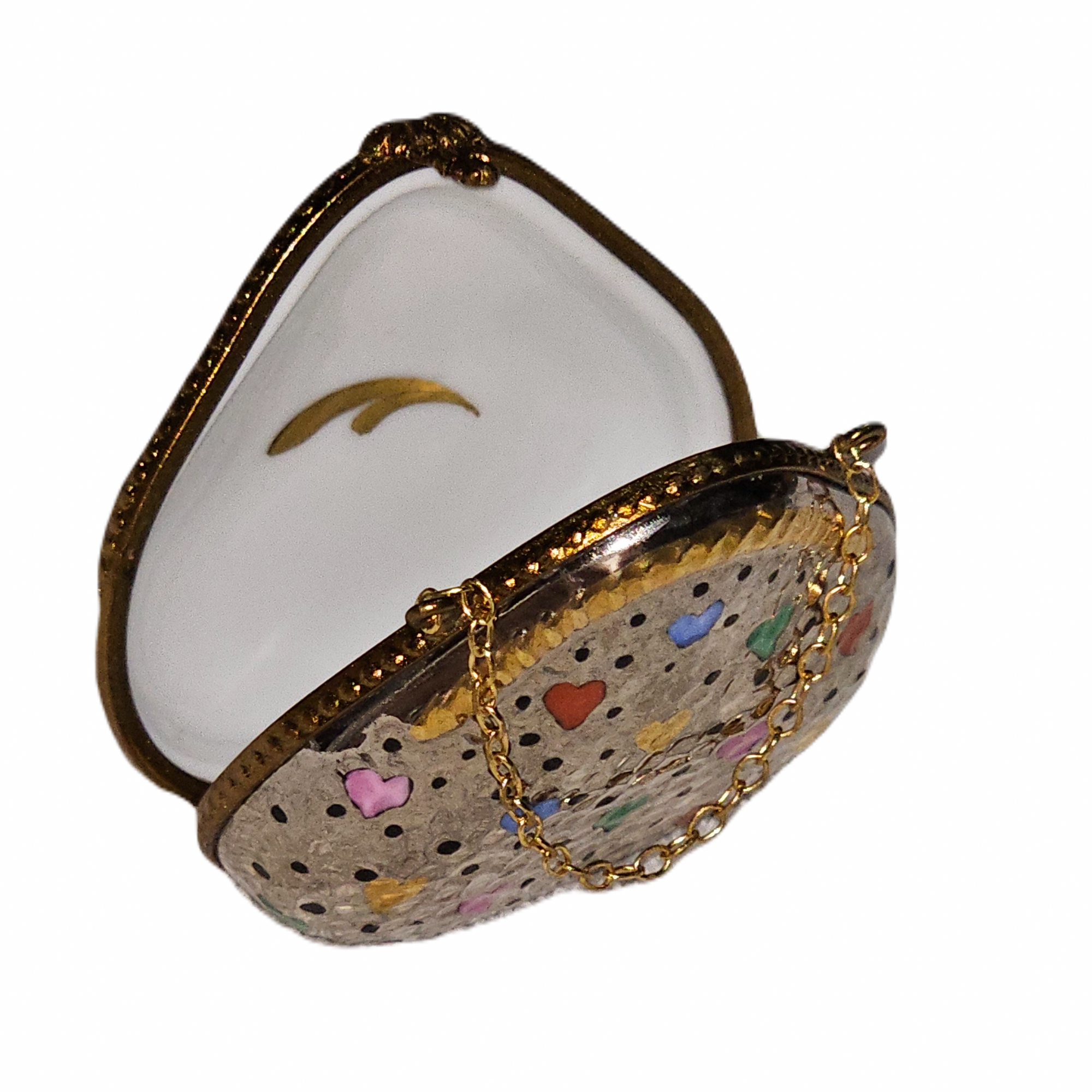 Hammered Silver Heart Purse Porcelain Limoges purse French Trinket Box