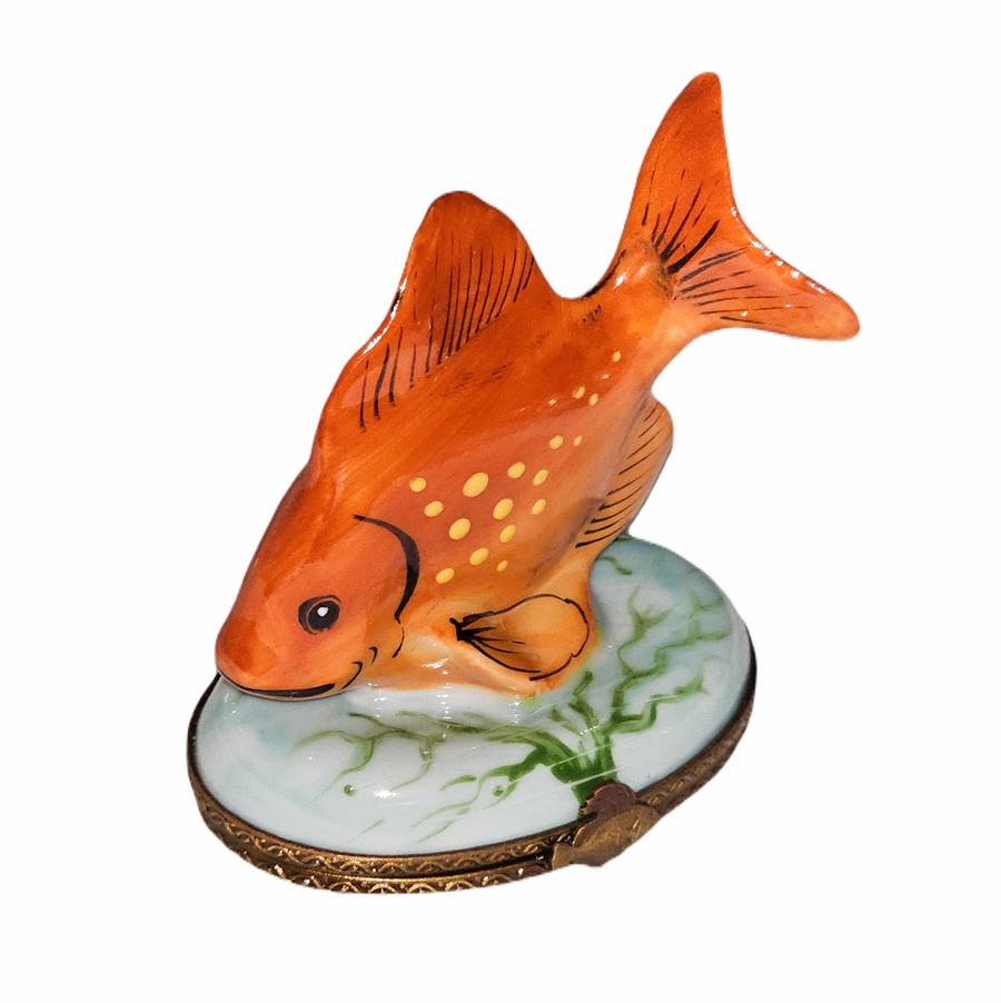 Vibrant Orange Tropical Fish Box Porcelain Limoges fish ocean beach French Trinket Box