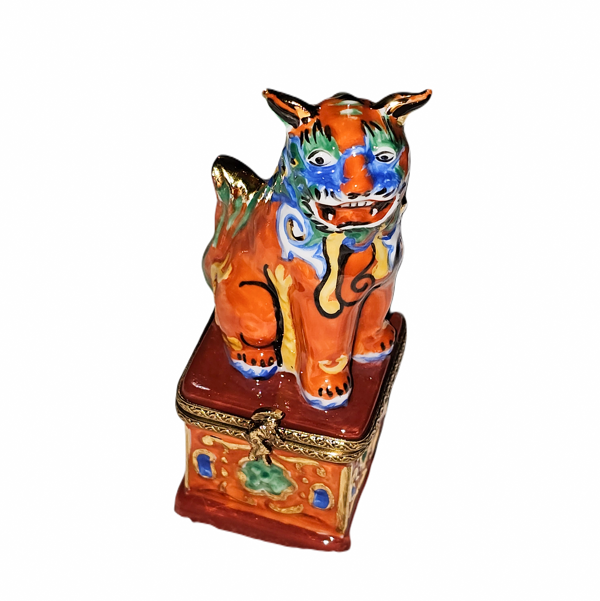 Vibrant Chinese Foo Dog Box Porcelain Limoges Travel French Trinket Box
