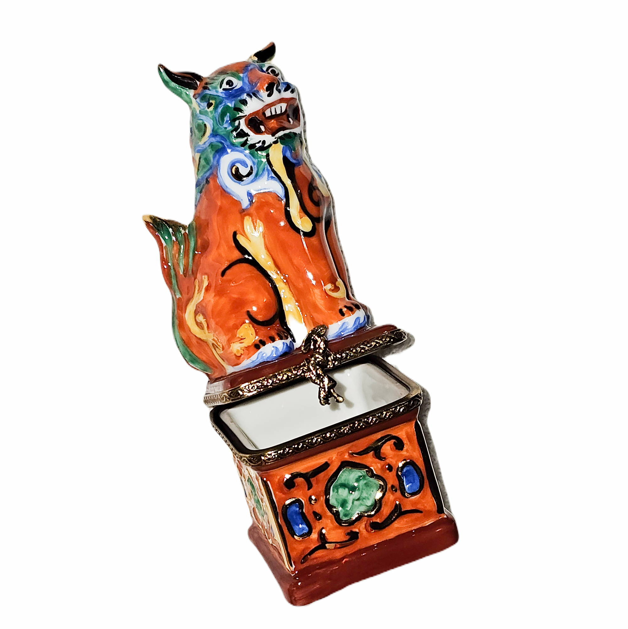 Vibrant Chinese Foo Dog Box Porcelain Limoges Travel French Trinket Box