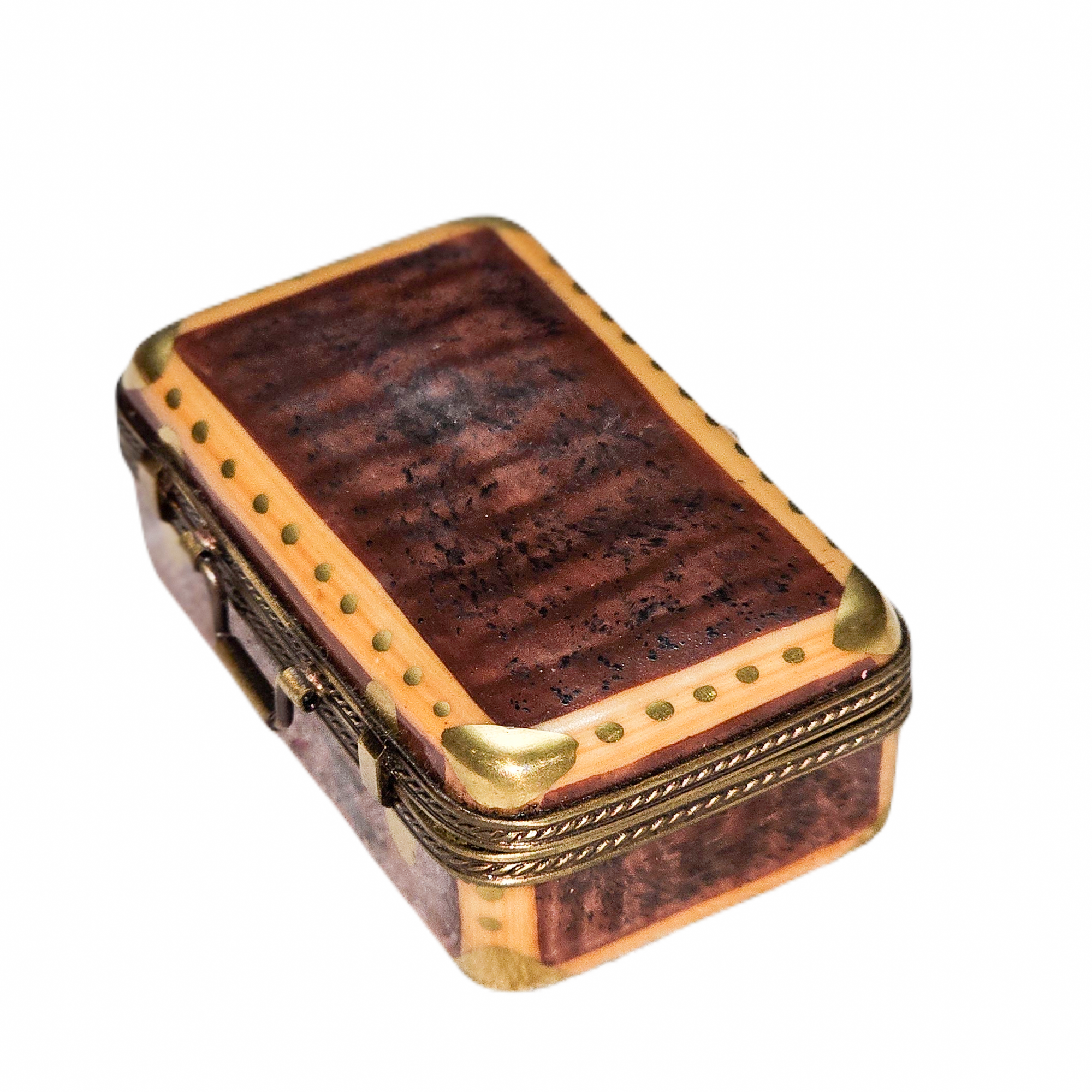 Brown Suitcase Limoges Box Porcelain Limoges travel home French Trinket Box