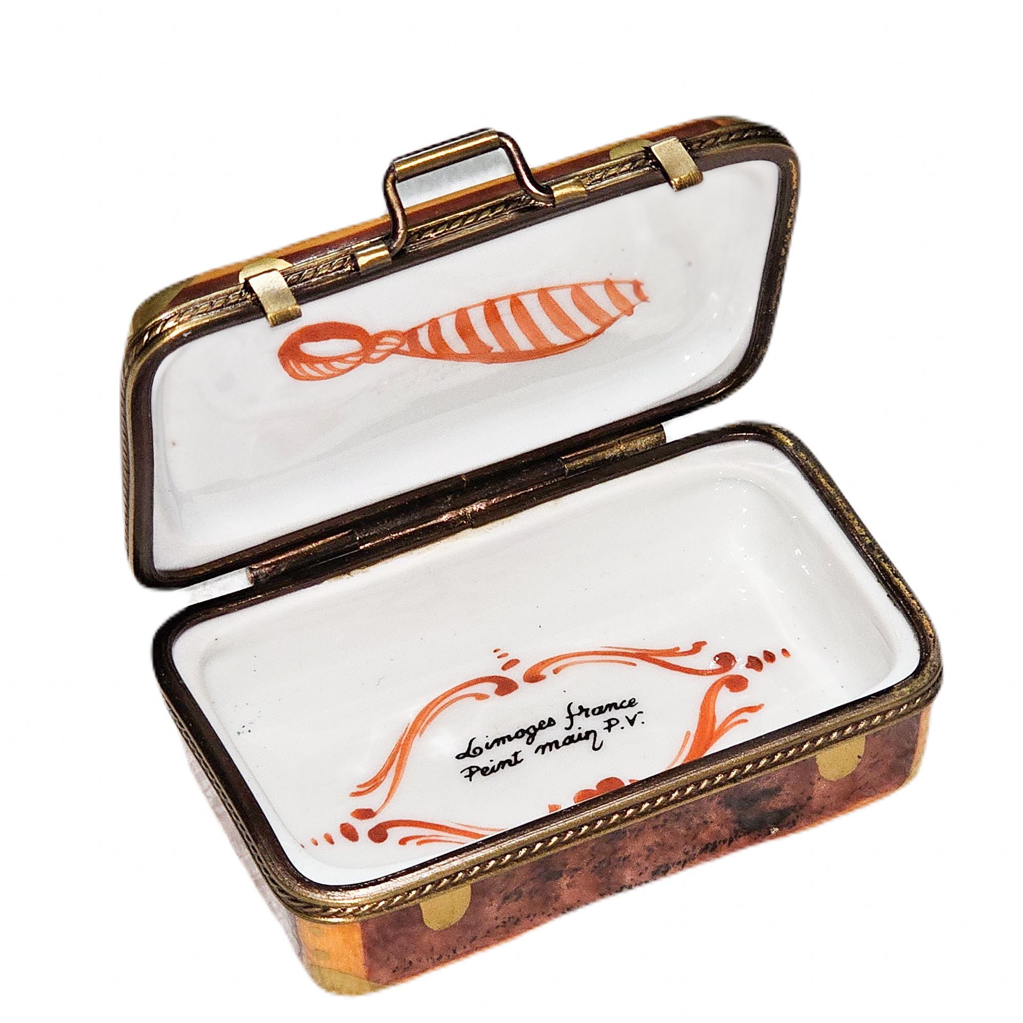 Brown Suitcase Limoges Box Porcelain Limoges travel home French Trinket Box