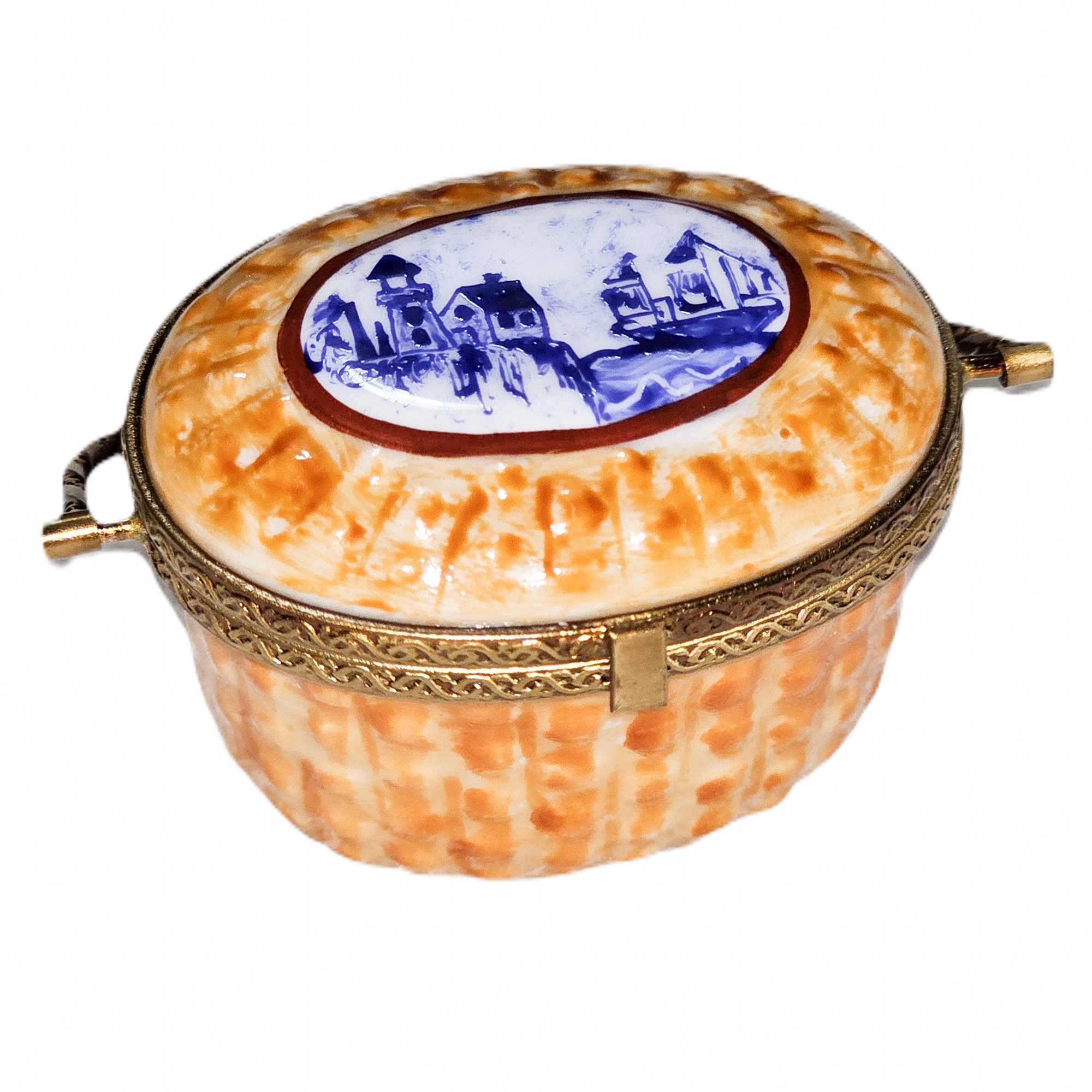 Nantucket Blue Scene Basket Box Porcelain Limoges beach travel garden French Trinket Box