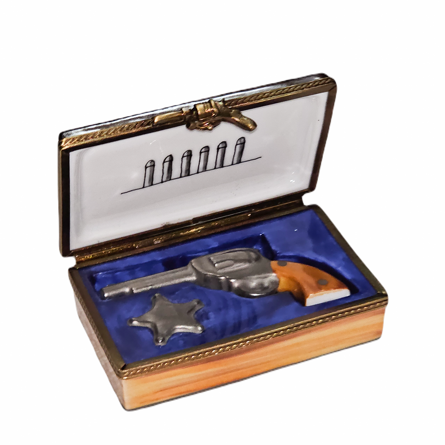 Colt Sheriff Revolver Limoges Box Porcelain Limoges travel united states men French Trinket Box