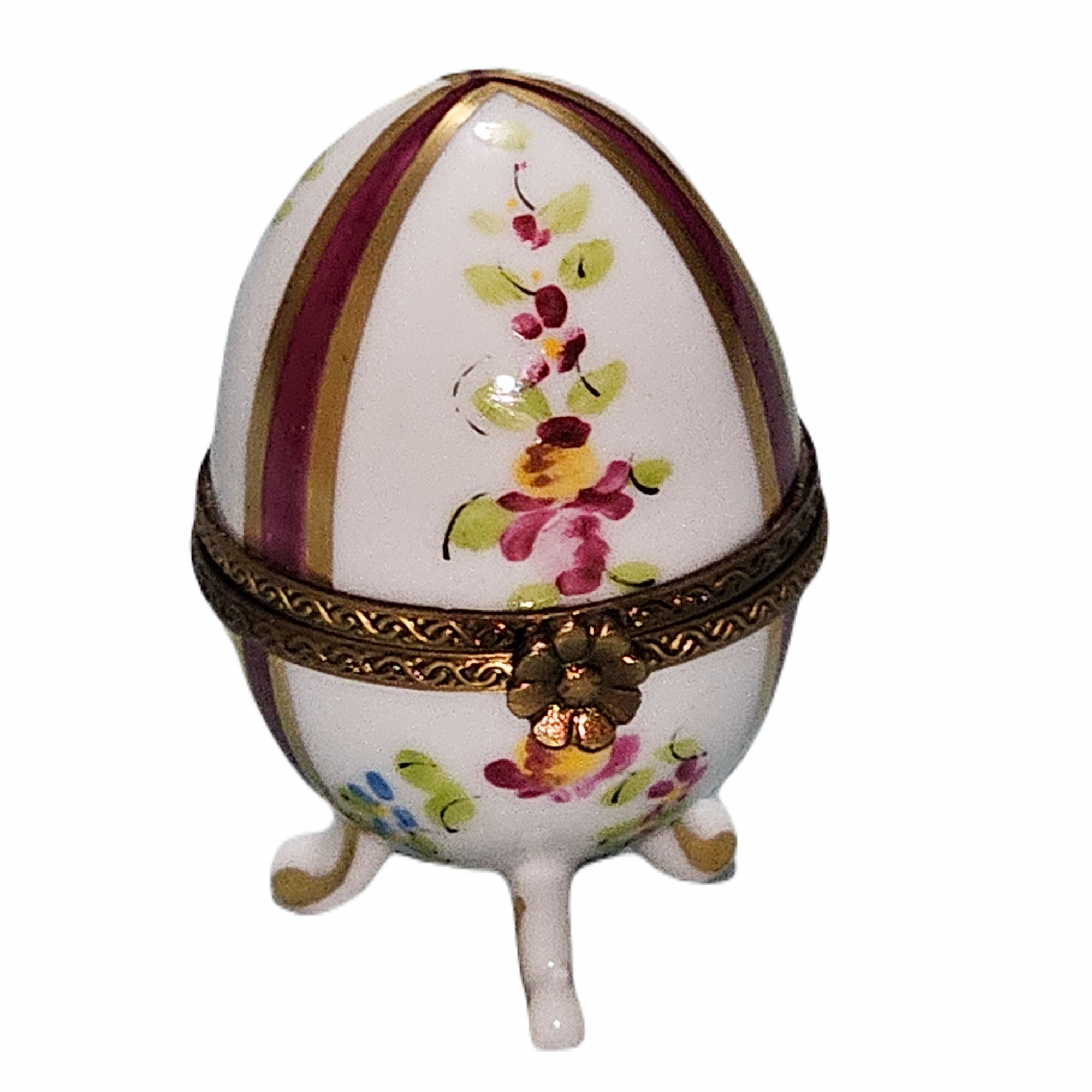 Red Footed Floral Limoges Box Porcelain Limoges egg French Trinket Box