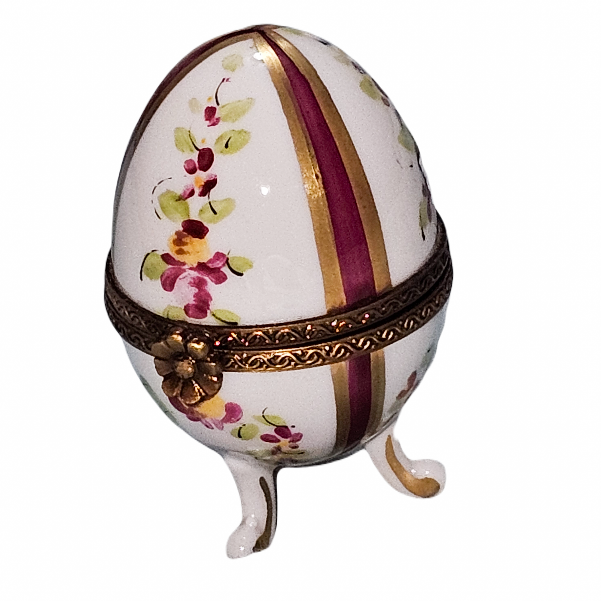 Red Footed Floral Limoges Box Porcelain Limoges egg French Trinket Box