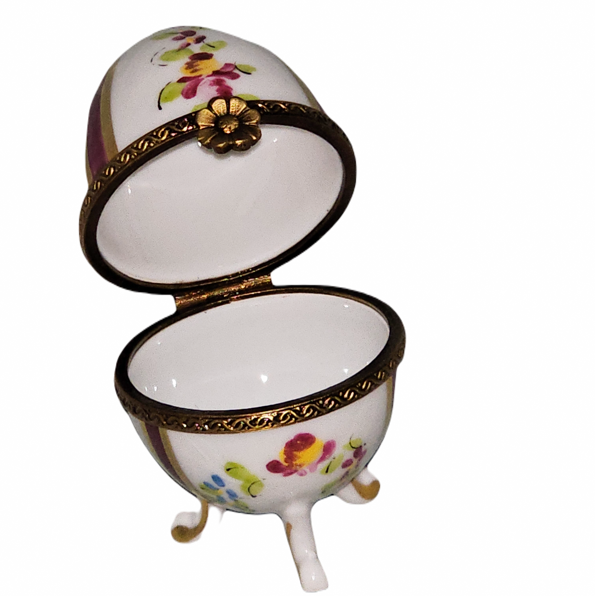 Red Footed Floral Limoges Box Porcelain Limoges egg French Trinket Box
