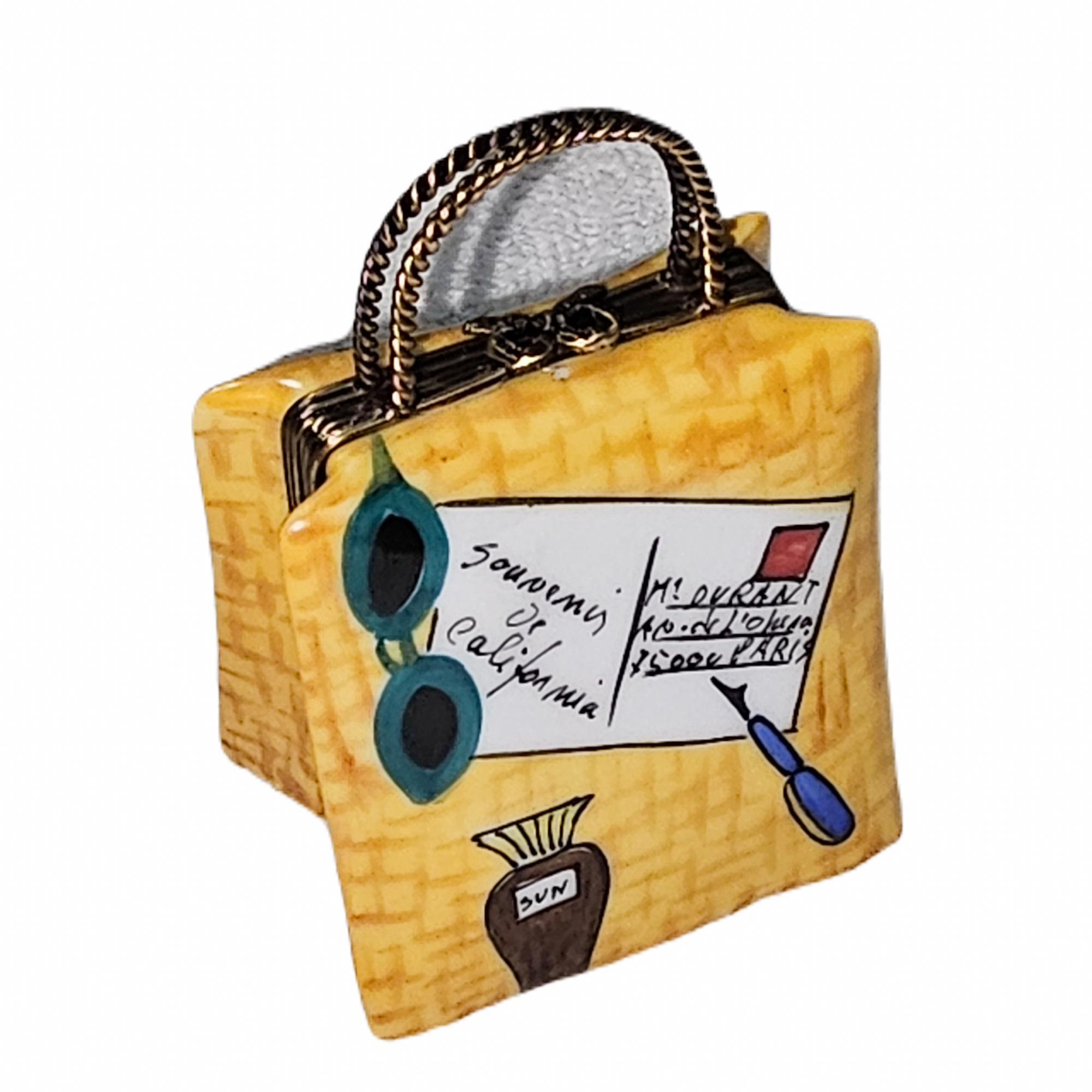 Beach Tote w acrylic Flip Flops Porcelain Limoges purse bag beach French Trinket Box