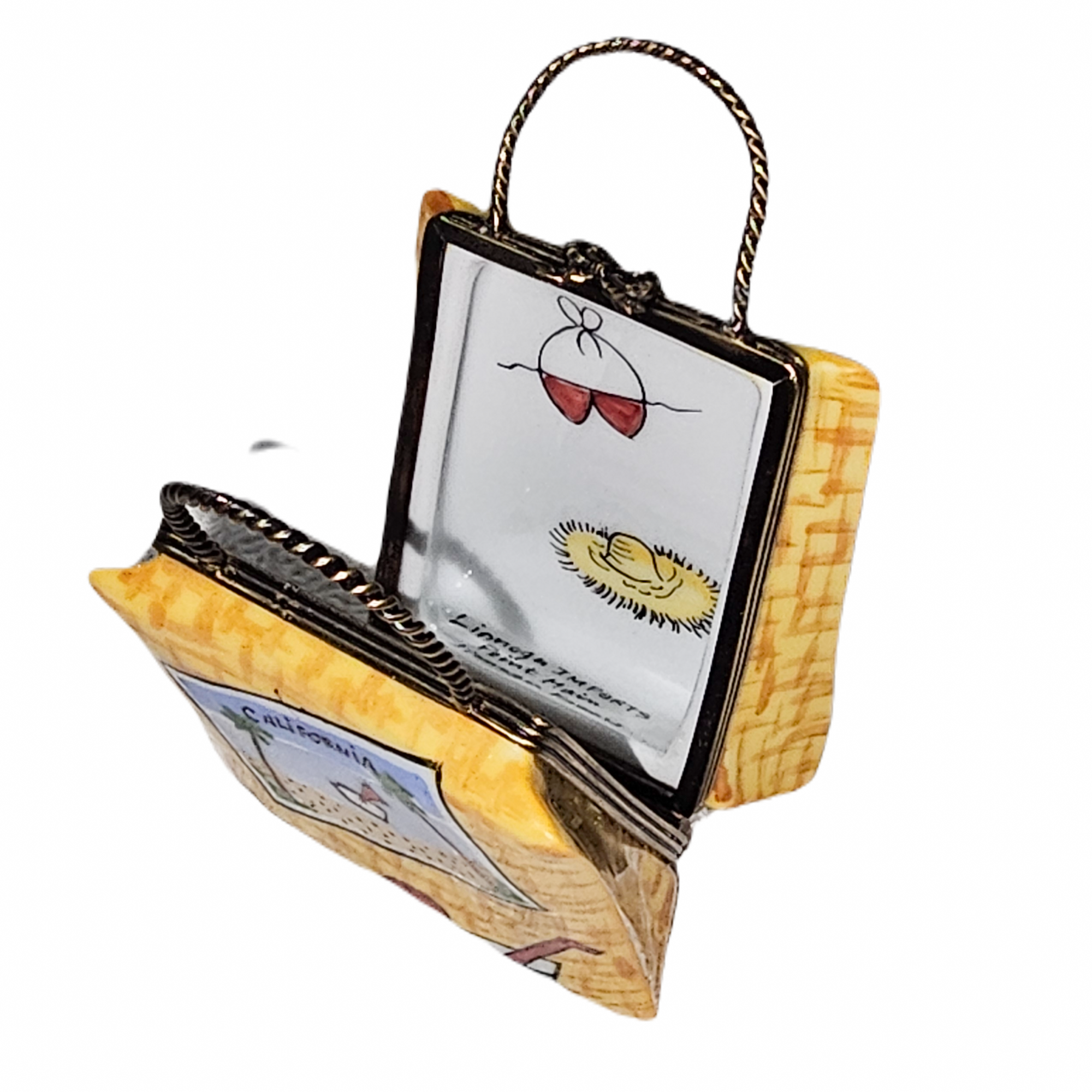 Beach Tote w acrylic Flip Flops Porcelain Limoges purse bag beach French Trinket Box