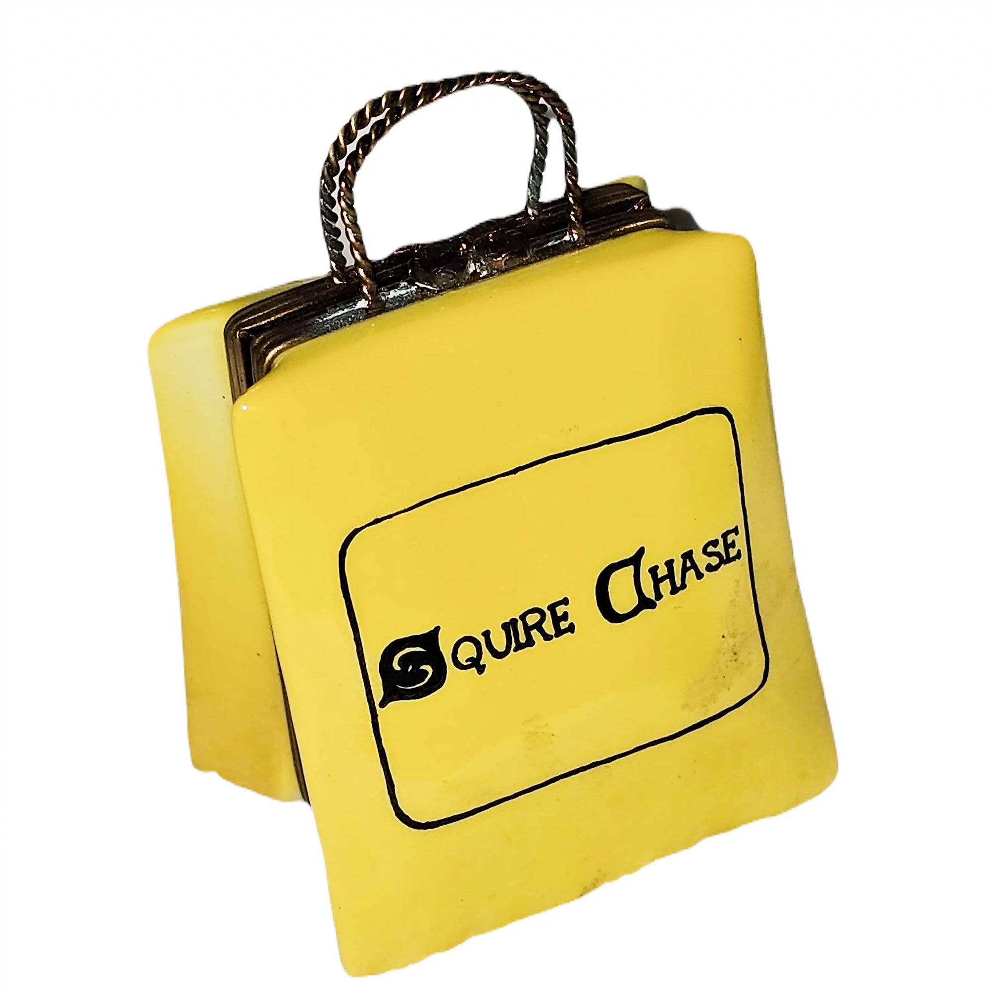 Squire Chase Yellow Limoges Box Porcelain Limoges bag purse French Trinket Box