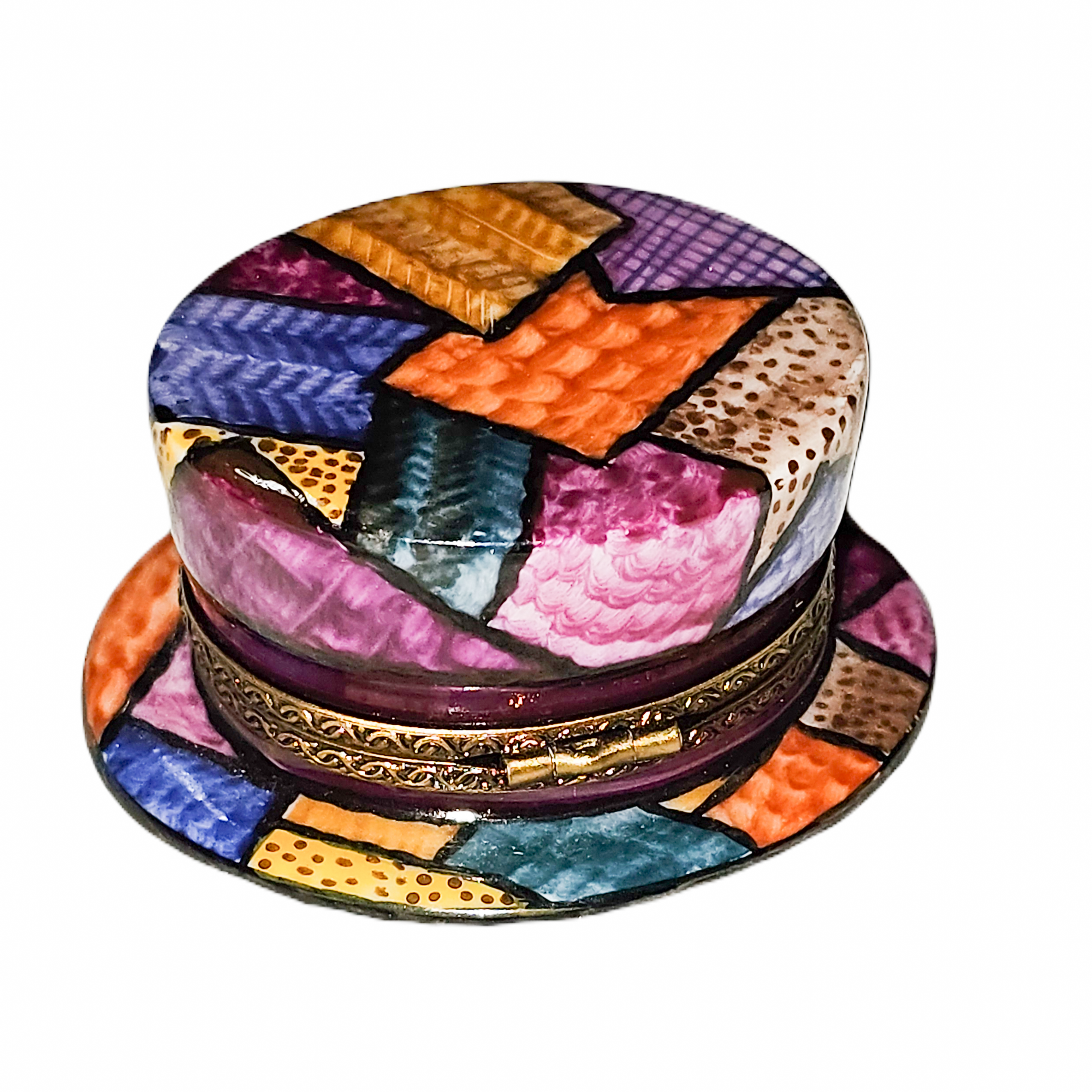 Multicolored Hat Limoges Box Porcelain Limoges hat French Trinket Box