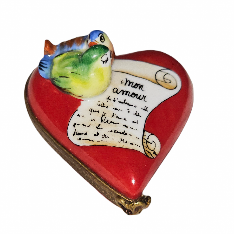 Love Birds Heart Treasure Porcelain Limoges heart bird French Trinket Box