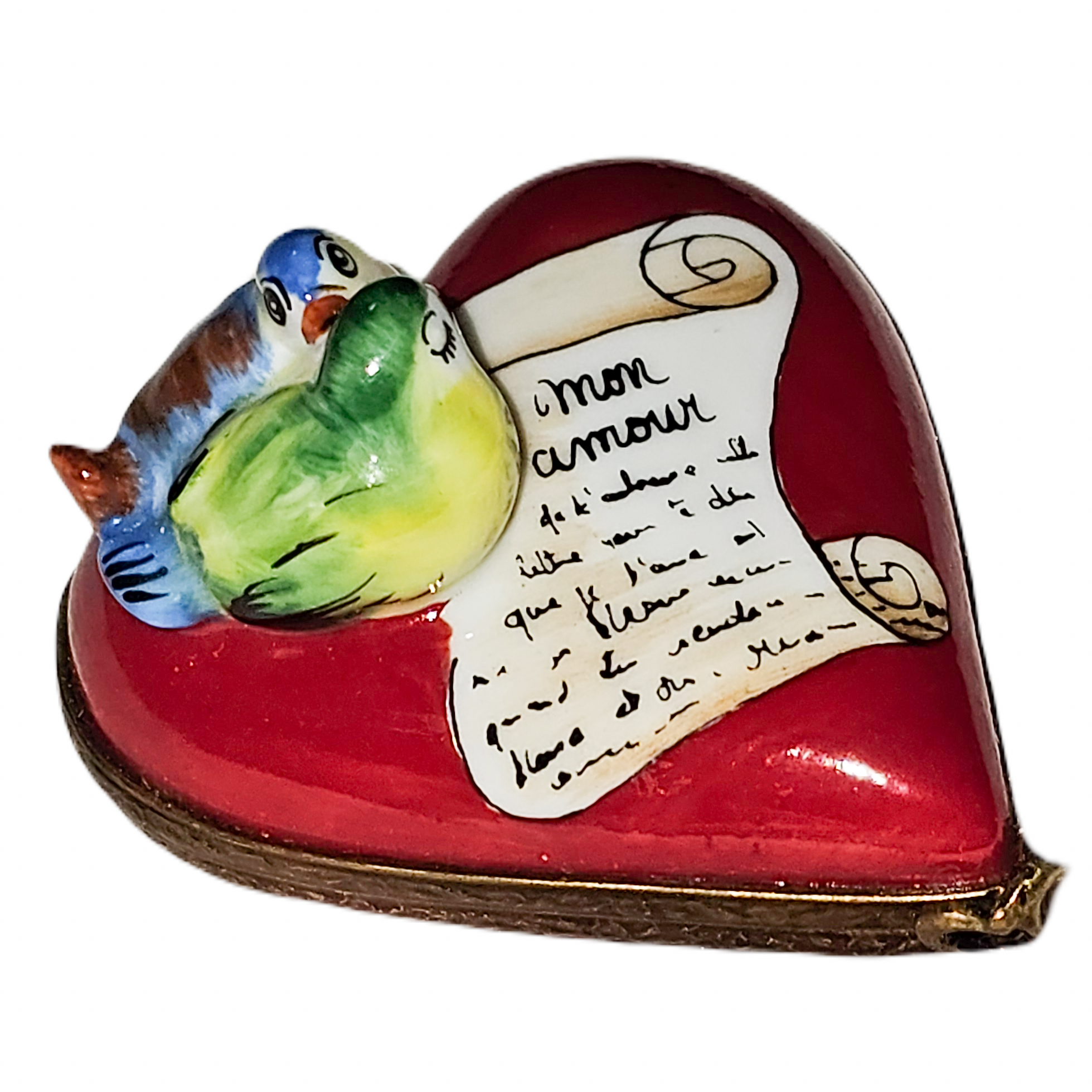 Love Birds Heart Treasure Porcelain Limoges heart bird French Trinket Box