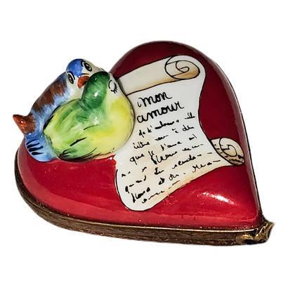 Love Birds Heart Treasure Porcelain Limoges heart bird French Trinket Box