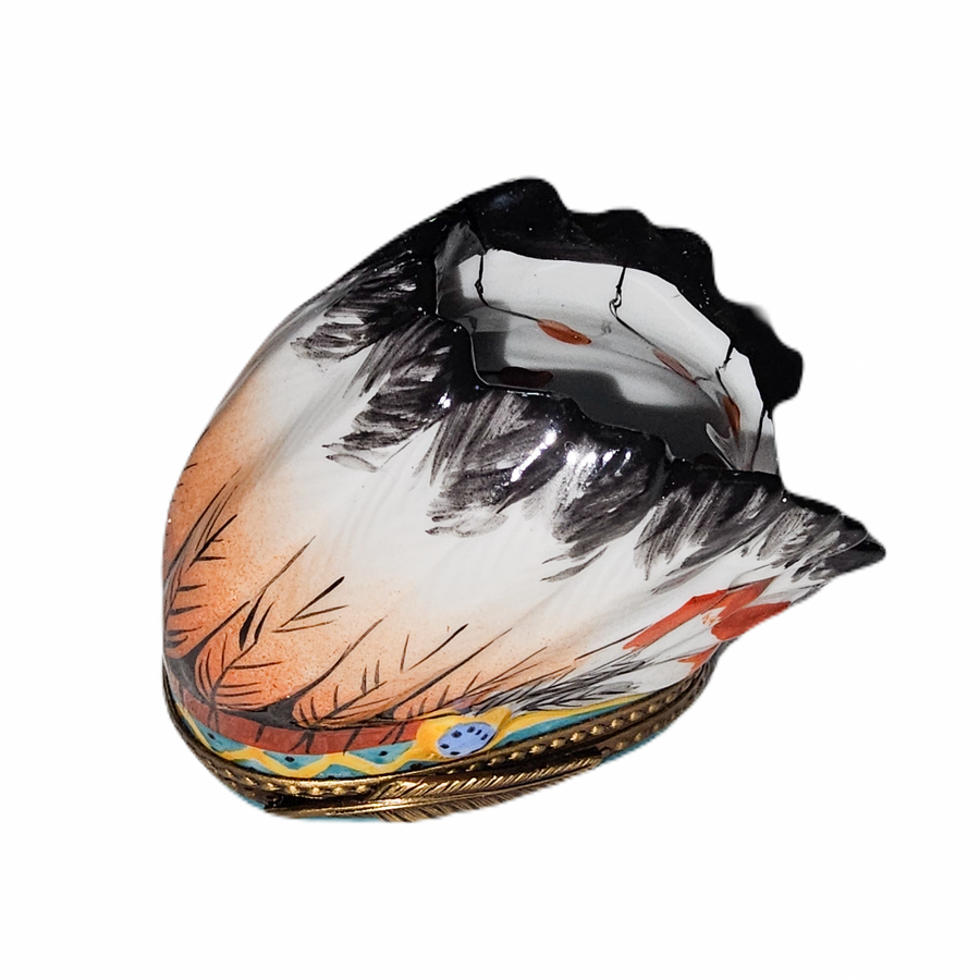 Native American Feathered Headdress Box Porcelain Limoges travel united states French Trinket Box