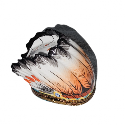 Native American Feathered Headdress Box Porcelain Limoges travel united states French Trinket Box