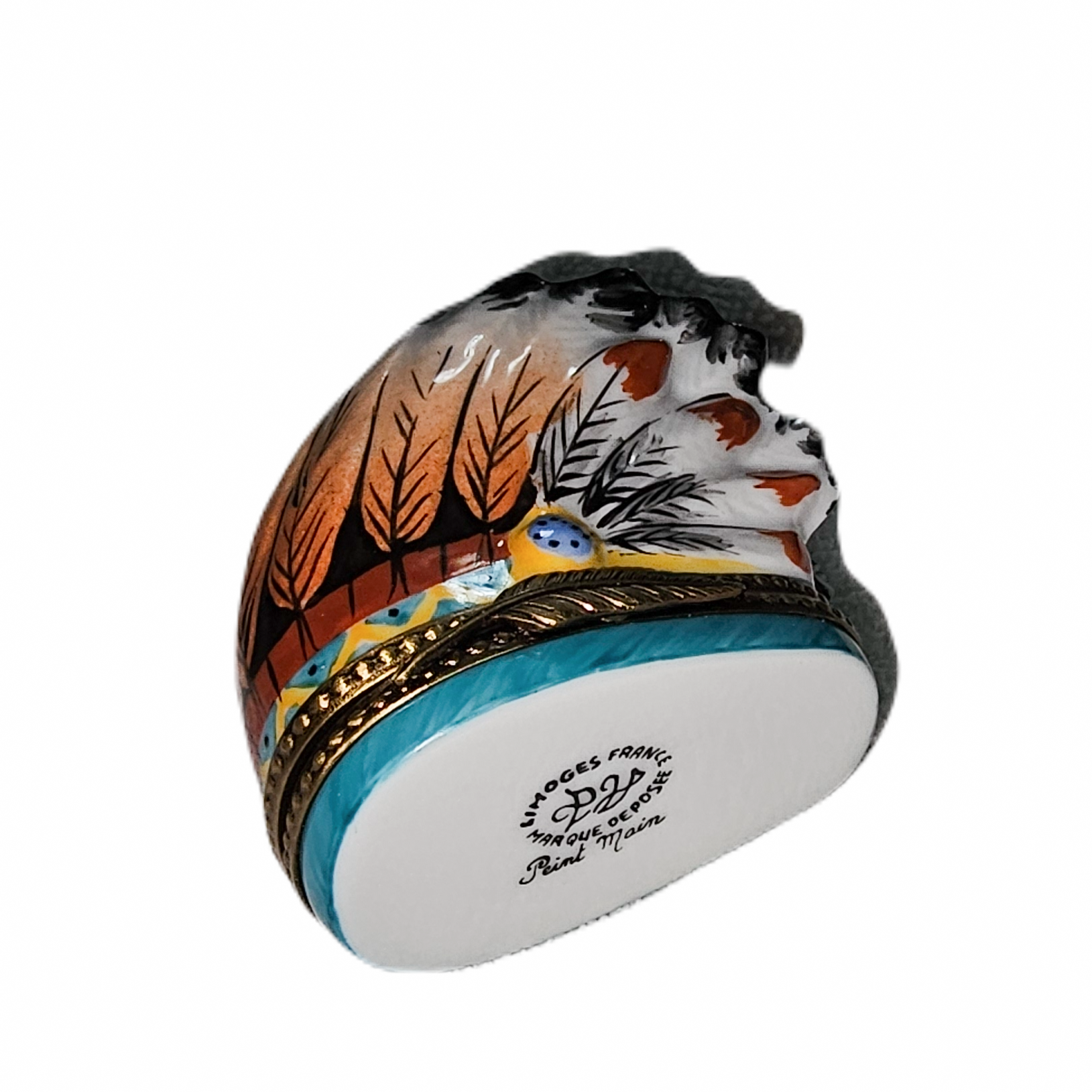 Native American Feathered Headdress Box Porcelain Limoges travel united states French Trinket Box