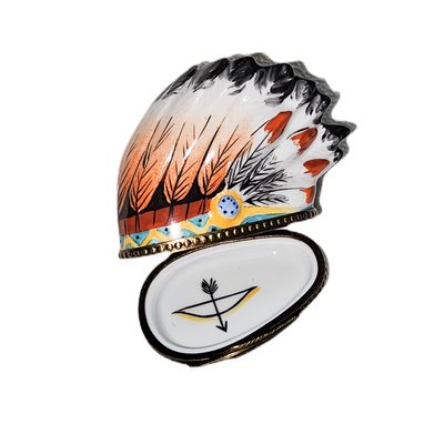 Native American Feathered Headdress Box Porcelain Limoges travel united states French Trinket Box