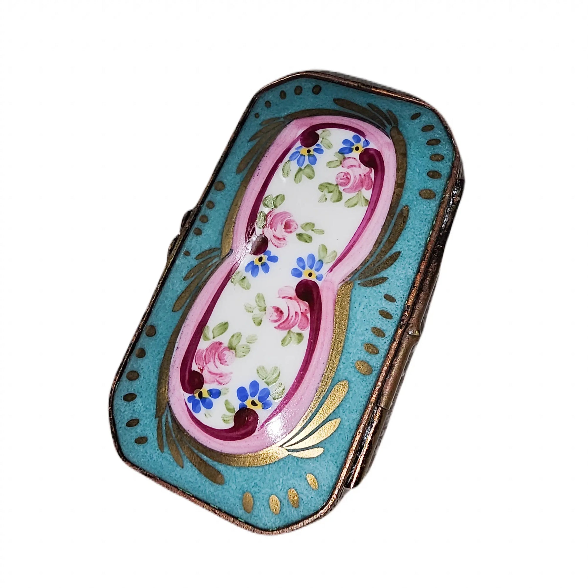 Turquoise Floral Elegance Box Porcelain Limoges traditional French Trinket Box