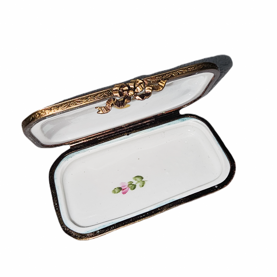 Turquoise Floral Elegance Box Porcelain Limoges traditional French Trinket Box